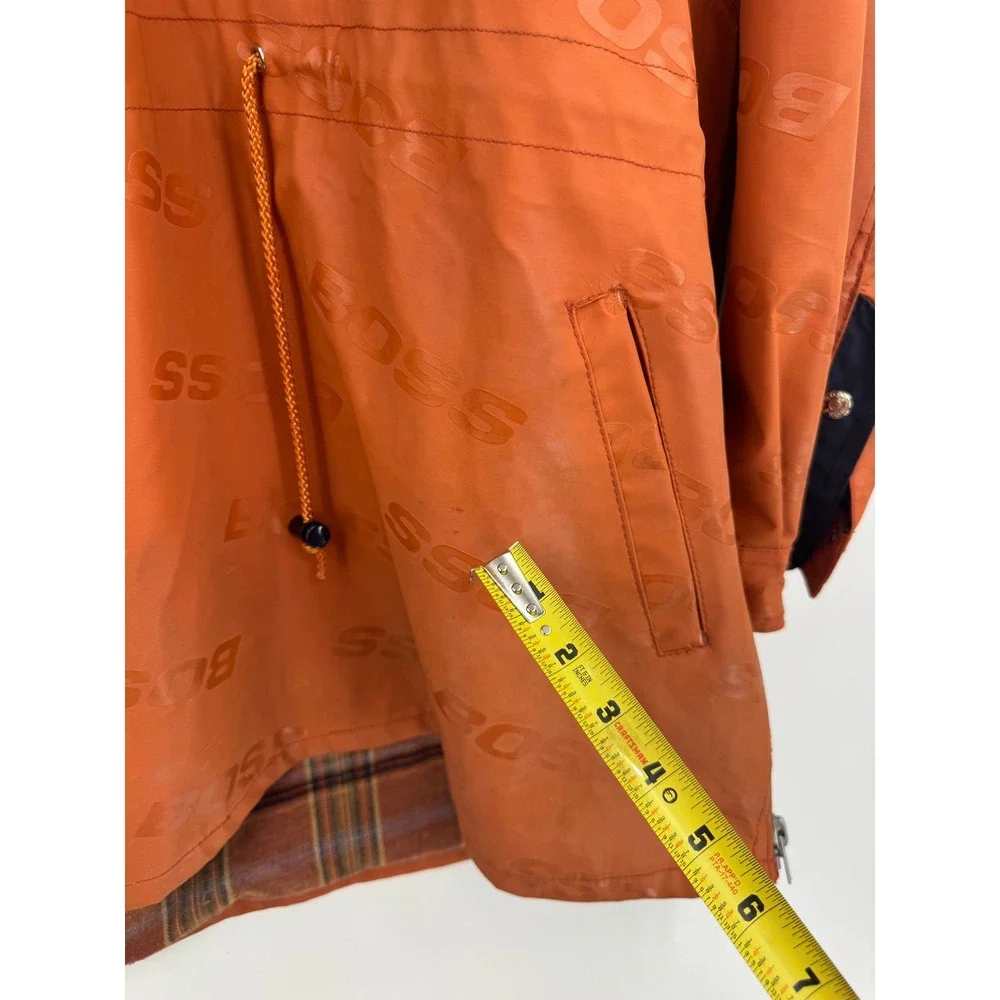 Vintage BOSS Anorak Jacket Mens XXL Orange Navy Blue Logo Print Windbreaker Hood